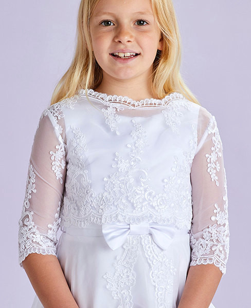 Girls White Diamanté & Pearl Short Sleeve Bolero Jacket | Flower Girl